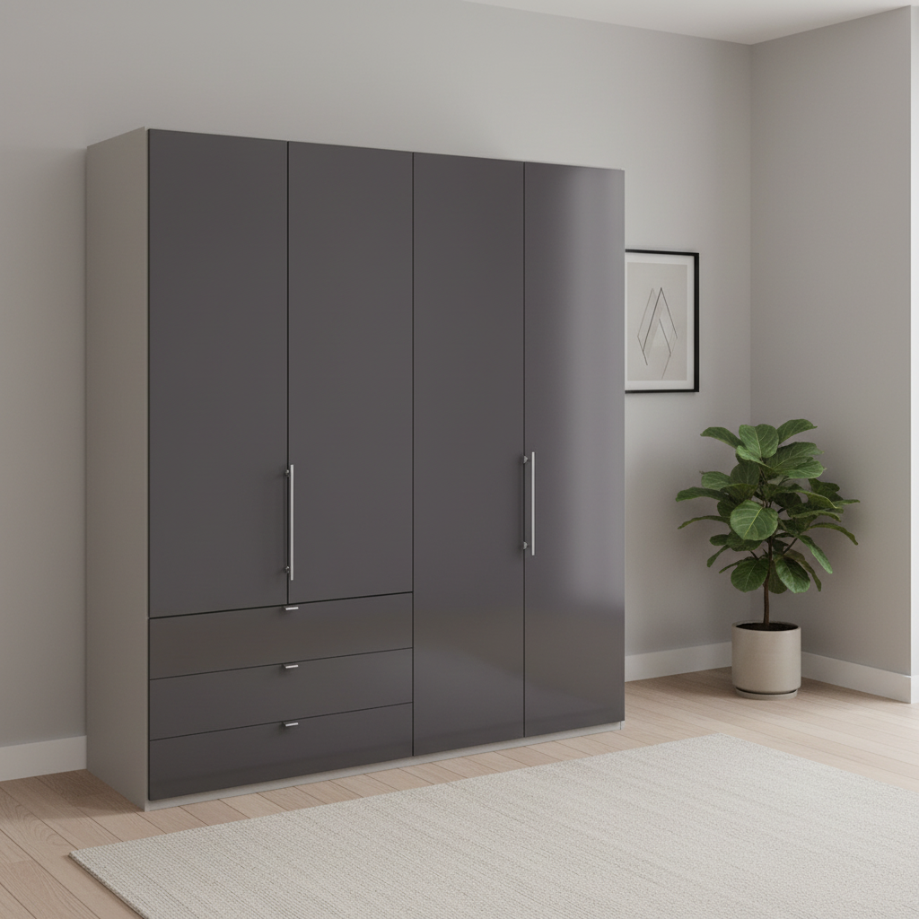 Wiemann Loft 4 Doors & 3 Drawers With Bi-Fold Doors Wardrobe in Havana with Pebble Grey Carcase