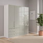 Wiemann Loft 4 Doors & 3 Drawers With Bi-Fold Doors Wardrobe in Glass Pebble Grey in White Carcase