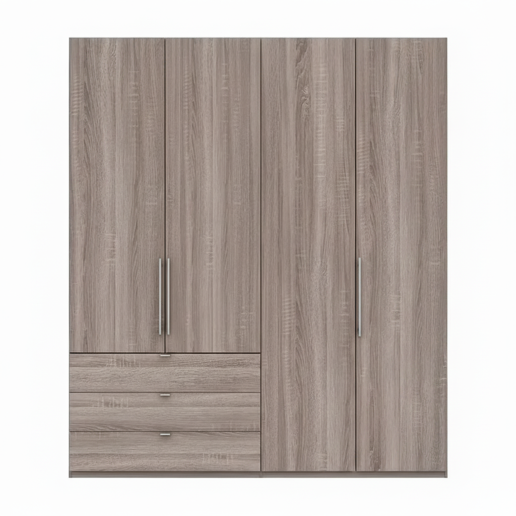 Wiemann Loft 4 Doors & 3 Drawers With Bi-Fold Doors Wardrobe in Dark Rustic Oak