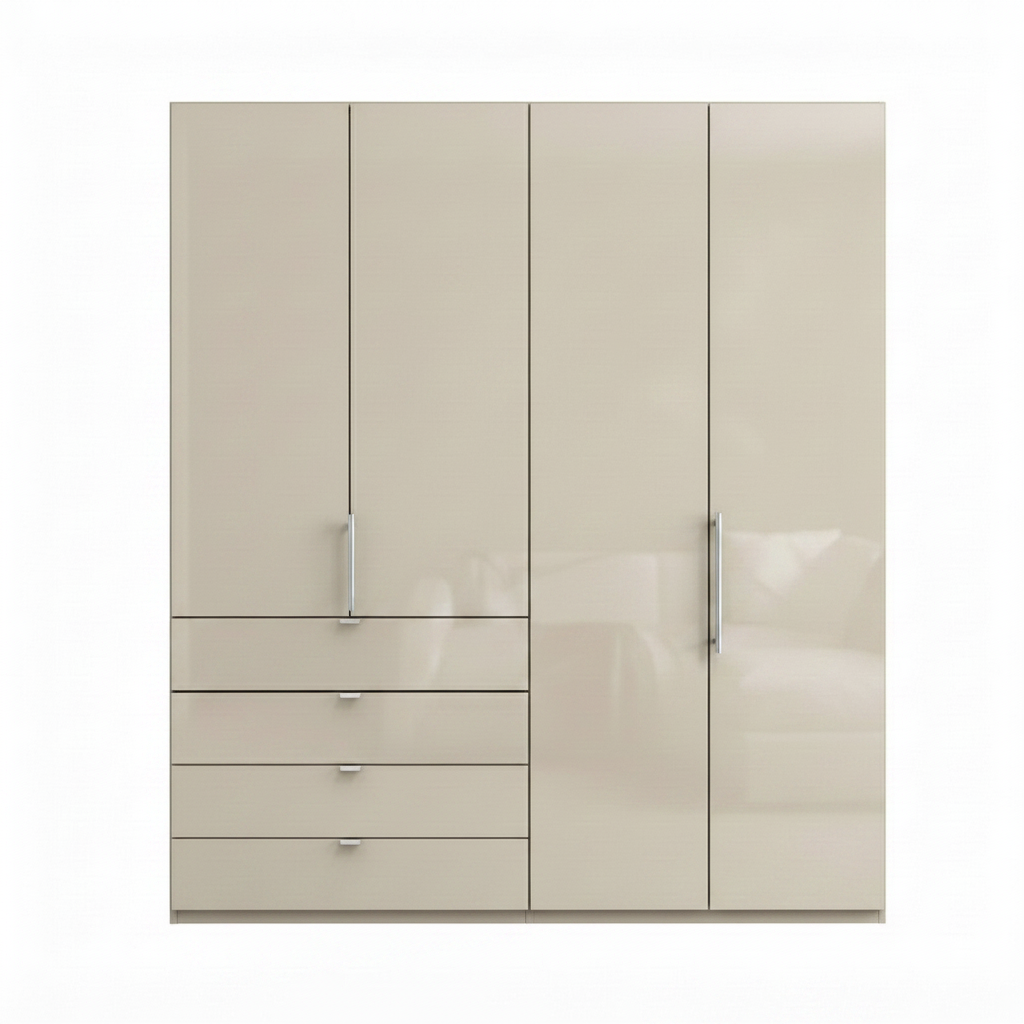 Wiemann Loft 4 Doors & 4 Drawers With Bi-Fold Doors Wardrobe in Glass Champagne