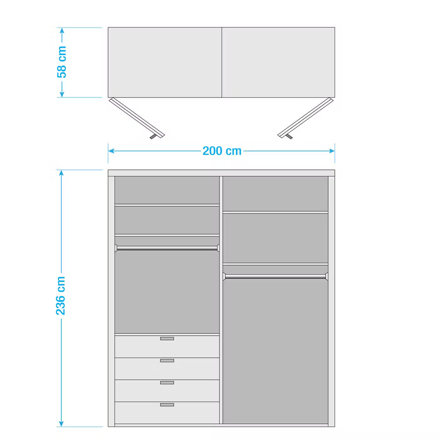 Wiemann Loft 4 Doors & 4 Drawers Hinged Wardrobe Dimensions view