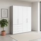 Wiemann Loft 4 Doors & 4 Drawers Hinged Wardrobe in White with Pebble Grey Carcase styled in a modern bedroom