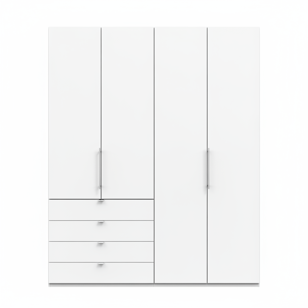 Wiemann Loft 4 Doors & 4 Drawers Hinged Wardrobe in White in full white background