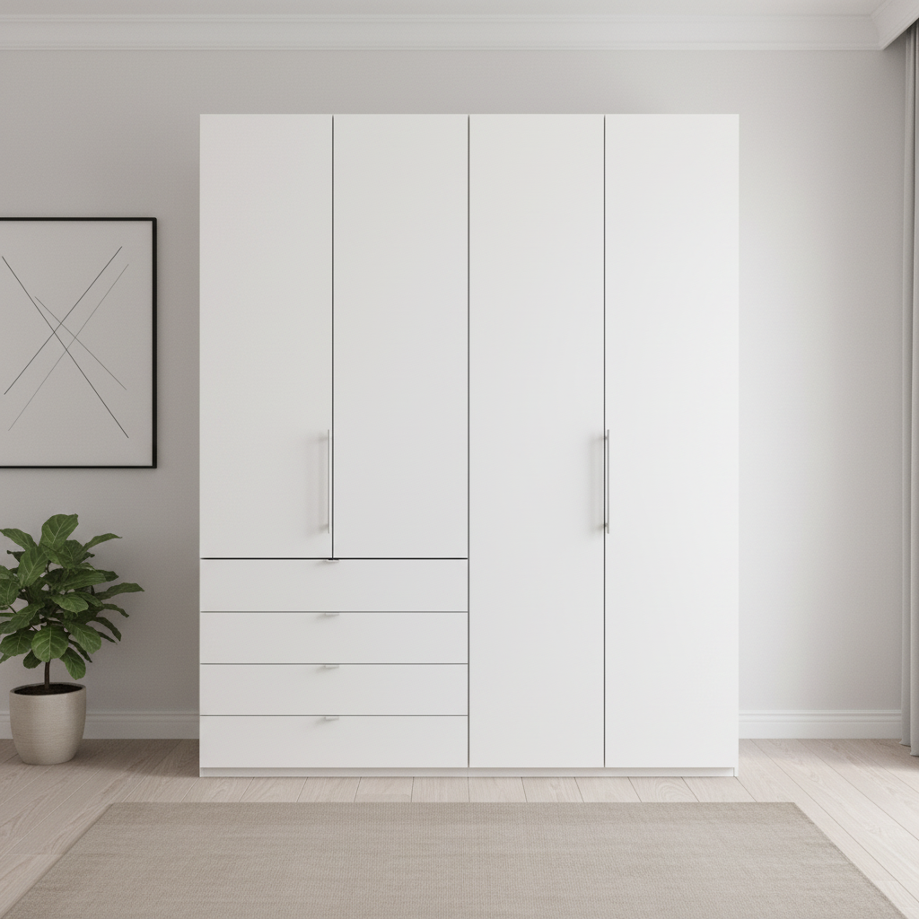 Wiemann Loft 4 Doors & 4 Drawers Hinged Wardrobe in White straight view