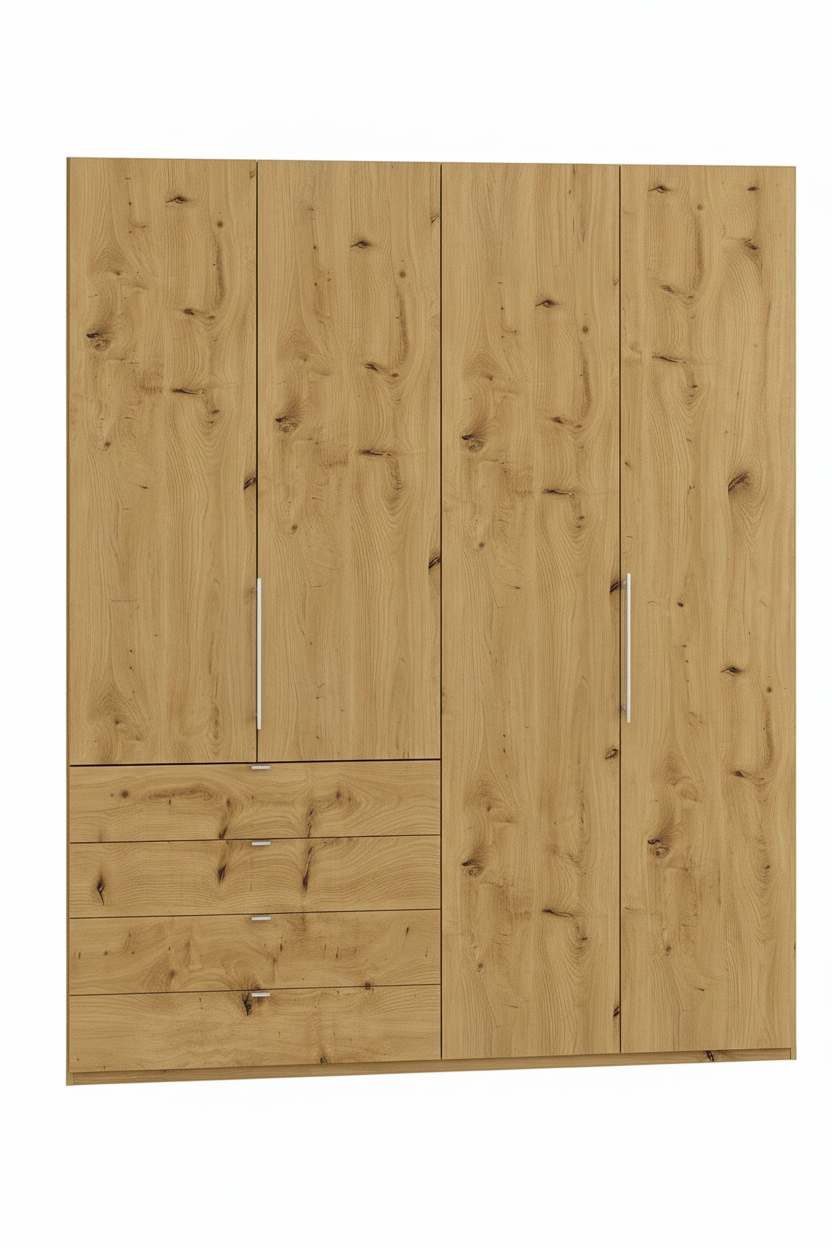 Wiemann Loft 4 Doors & 4 Drawers With Bi-Fold Doors Wardrobe in Bianco Oak