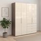 Wiemann Loft 4 Doors & 4 Drawers With Bi-Fold Doors Wardrobe in Glass Mangolia with Dark Rustic Oak Carcase