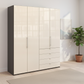 Wiemann Loft 4 Doors & 4 Drawers With Bi-Fold Doors Wardrobe in Glass Mangolia with Havana Carcase