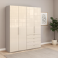 Wiemann Loft 4 Doors & 4 Drawers With Bi-Fold Doors Wardrobe in Glass Mangolia with Pebble Grey Carcase