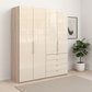 Wiemann Loft 4 Doors & 4 Drawers With Bi-Fold Doors Wardrobe in Glass Mangolia with Rustic Oak Carcase