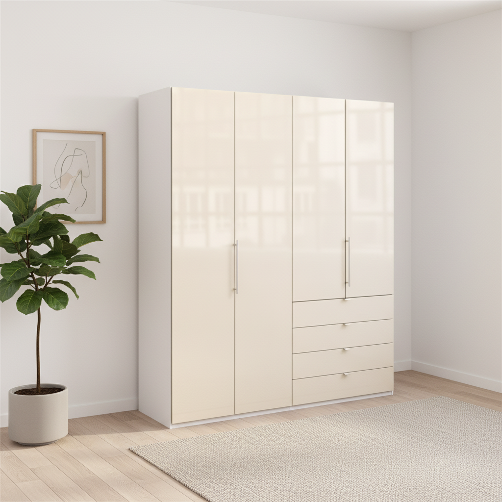 Wiemann Loft 4 Doors & 4 Drawers With Bi-Fold Doors Wardrobe in Glass Mangolia