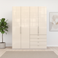 Wiemann Loft 4 Doors &  Drawers With Bi-Fold Doors Wardrobe in Glass Mangolia front view
