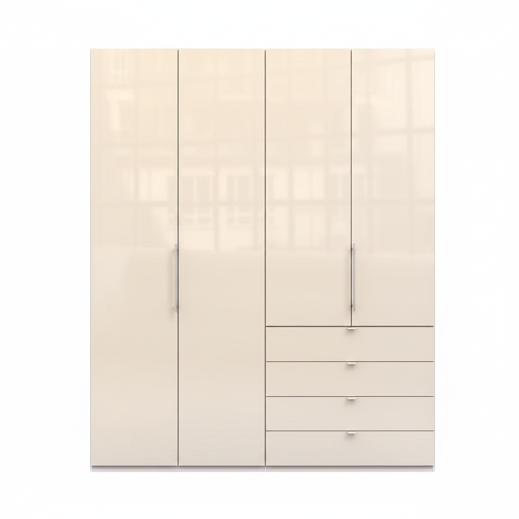 Wiemann Loft 4 Doors & 4 Drawers With Bi-Fold Doors Wardrobe in Glass Mangolia