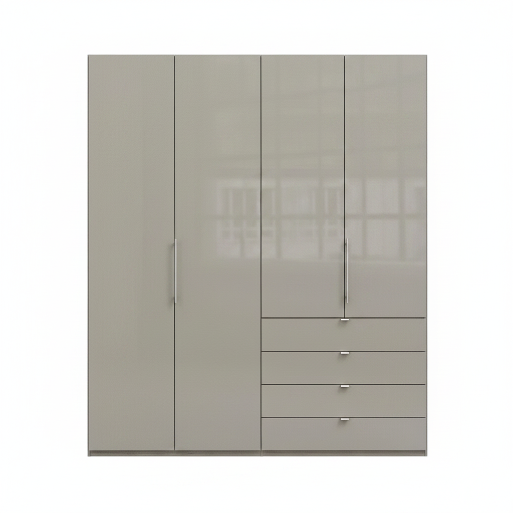 Wiemann Loft 4 Doors & 4 Drawers With Bi-Fold Doors Wardrobe in Glass Pebble Grey