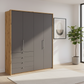 Wiemann Loft 4 Doors & 4 Drawers With Bi-Fold Doors Wardrobe in Havana with Rustic Oak Carcase