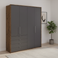 Wiemann Loft 4 Doors & 4 Drawers With Bi-Fold Doors Wardrobe in Havana with Dark Rustic Oak Carcase