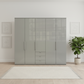 Wiemann Loft 4 Doors & 3 Drawers With Bi-Fold Doors Wardrobe in Glass Pebble Grey Front view