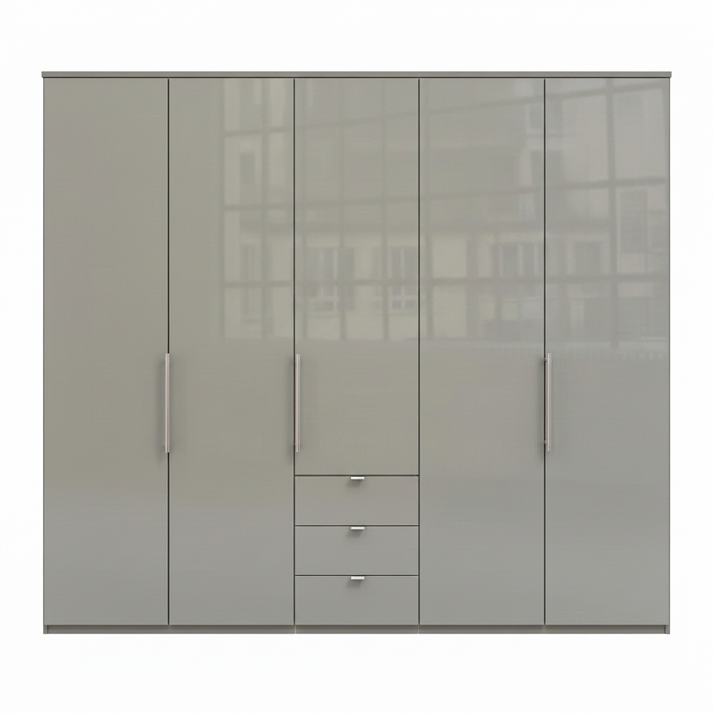 Wiemann Loft 5 Doors & 3 Drawers With Bi-Fold Doors Wardrobe in Glass Pebble Grey