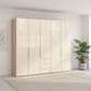 Wiemann Loft 5 Doors & 3 Drawers With Bi-Fold Doors Wardrobe in Glass Mangolia with Rustic Oak Carcase