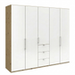 Wiemann Loft 5 Doors & 3 Drawers With Bi-Fold Doors Wardrobe in White with Bianco Oak Carcase styled in a Bedroom