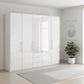 Wiemann Loft 5 Doors & 3 Drawers With Bi-Fold Doors Wardrobe in Glass White styled in a modern room