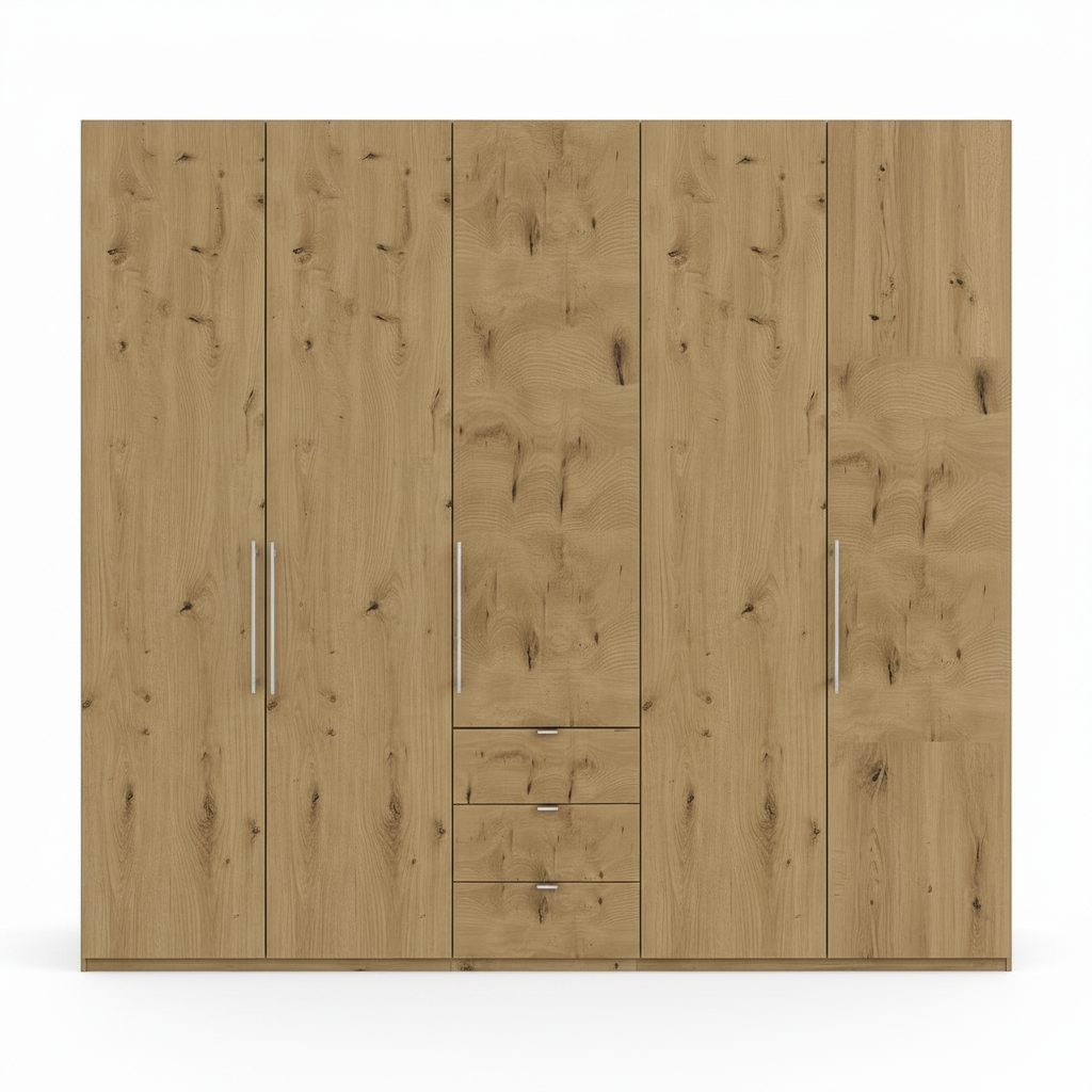 Wiemann Loft 5 Doors & 3 Drawers With Bi-Fold Doors Wardrobe in Bianco Oak
