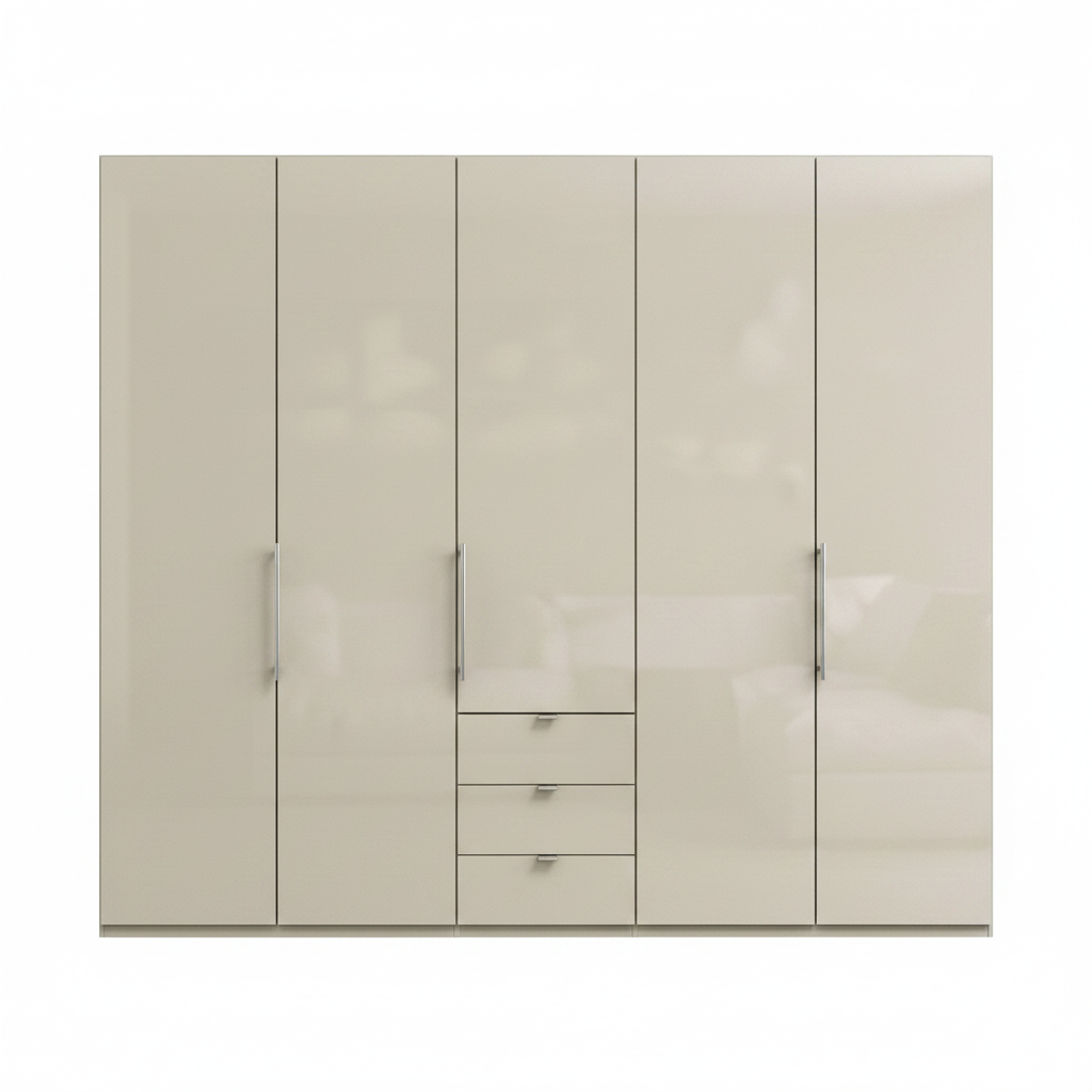 Wiemann Loft 5 Doors & 3 Drawers With Bi-Fold Doors Wardrobe in Glass Champagne