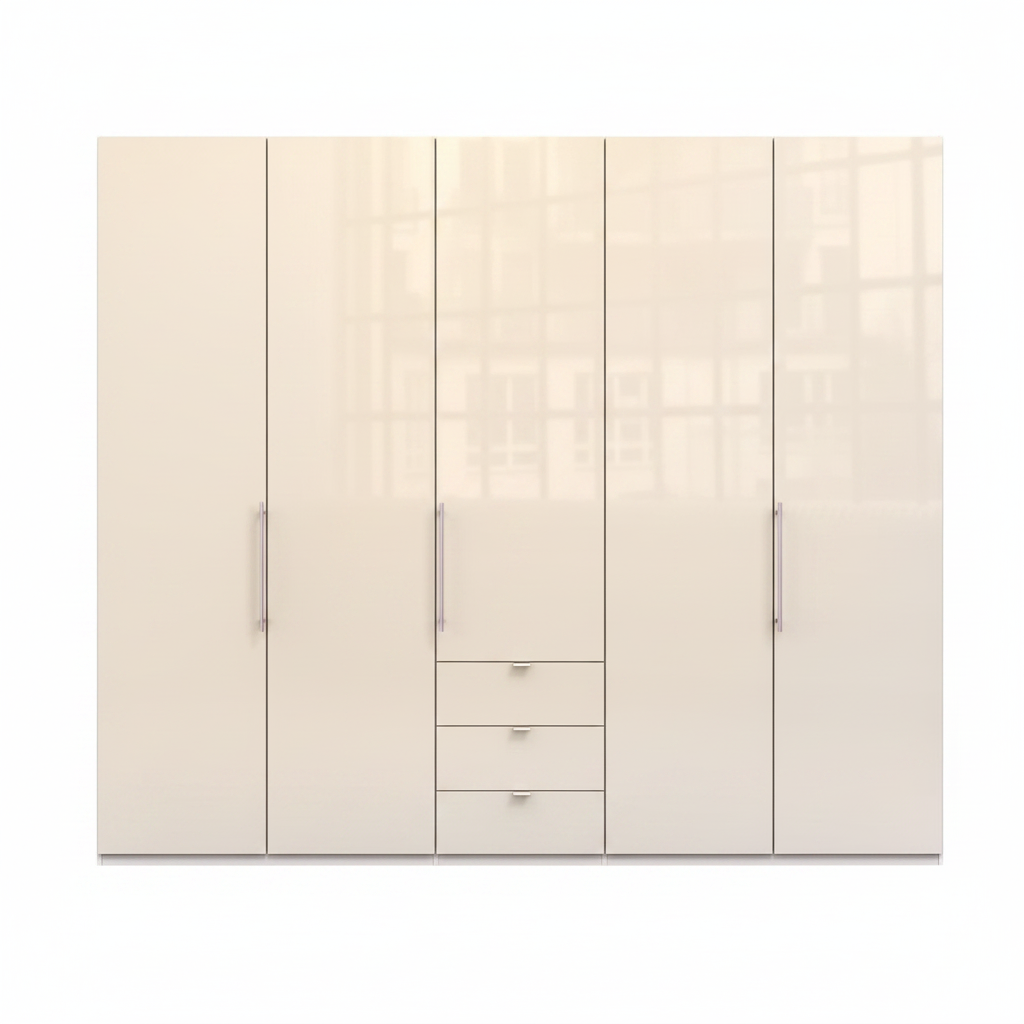 Wiemann Loft 5 Doors & 3 Drawers With Bi-Fold Doors Wardrobe in Glass Mangolia