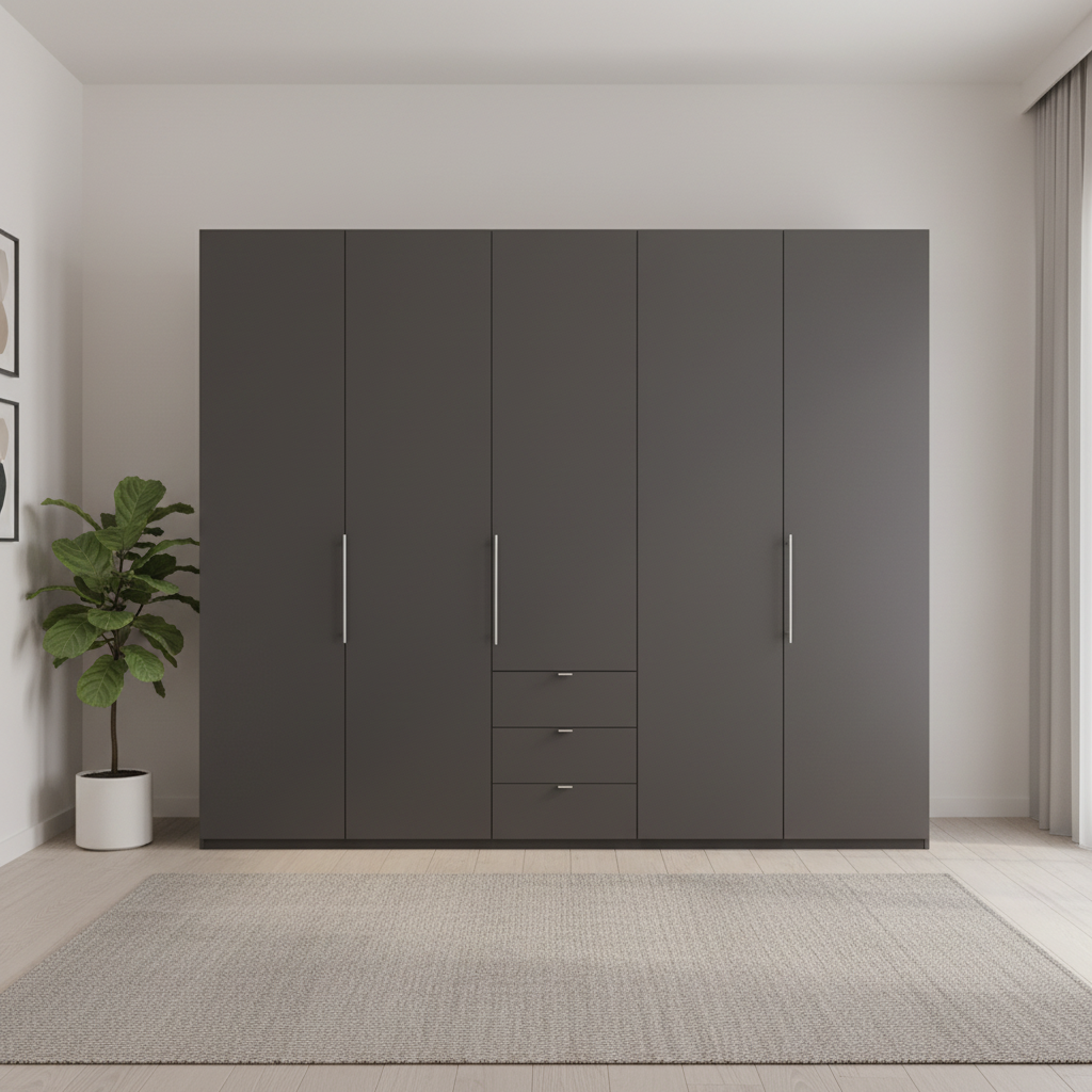 Wiemann Loft 5 Doors & 3 Drawers With Bi-Fold Doors Wardrobe in Havana Front view
