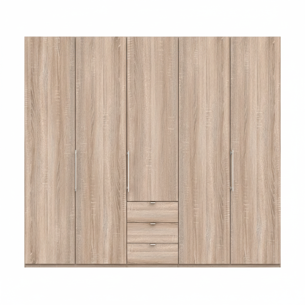 Wiemann Loft 5 Doors & 3 Drawers With Bi-Fold Doors Wardrobe in Rustic Oak