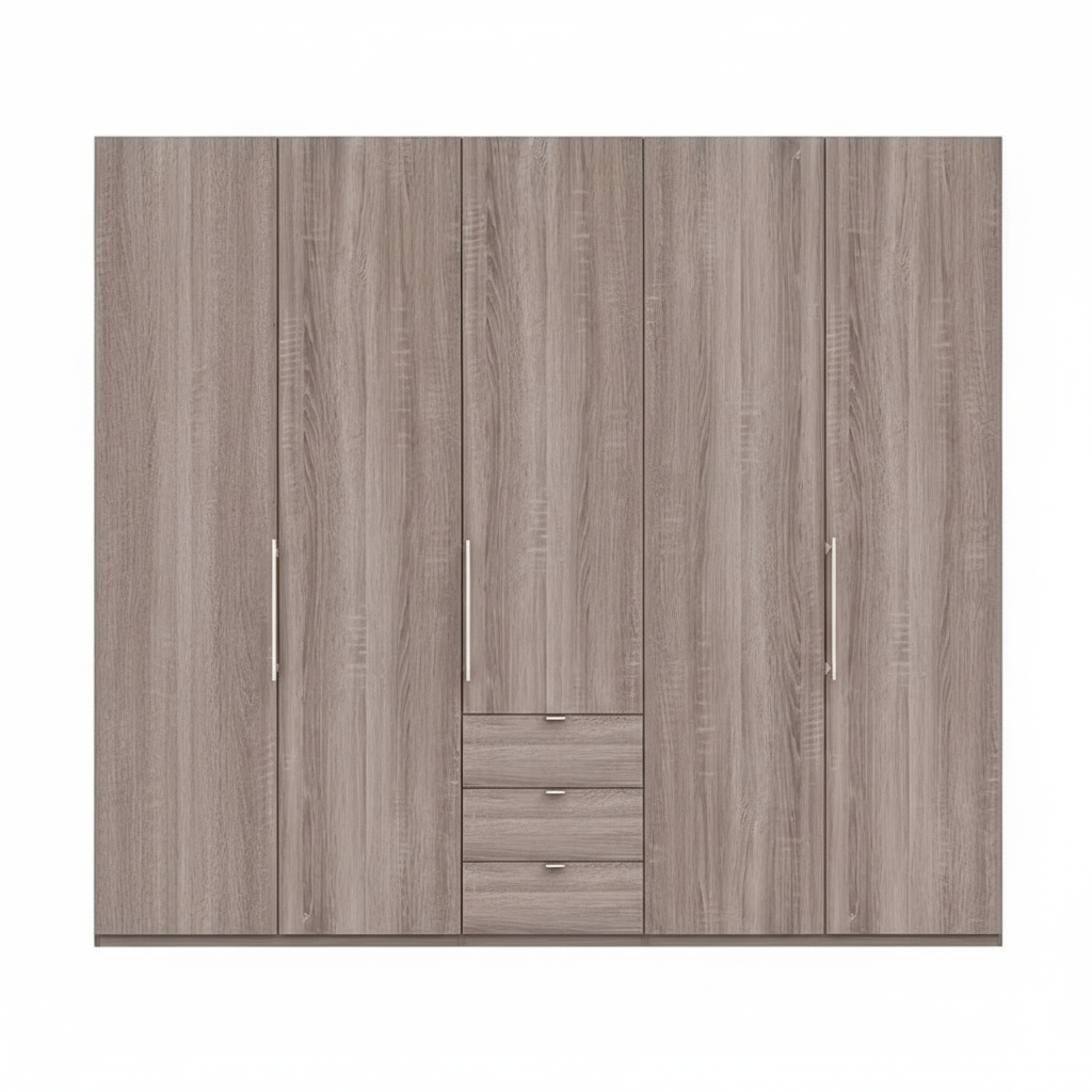 Wiemann Loft 5 Doors & 3 Drawers With Bi-Fold Doors Wardrobe in Dark Rustic Oak 