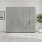 Wiemann Loft 5 Doors & 4 Drawers With Bi-Fold Doors Wardrobe in Glass Pebble Grey Front view