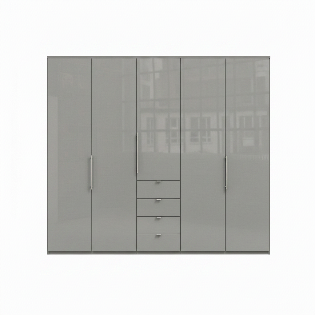 Wiemann Loft 5 Doors & 4 Drawers With Bi-Fold Doors Wardrobe in Glass Pebble Grey