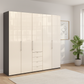 Wiemann Loft 5 Doors & 4 Drawers With Bi-Fold Doors Wardrobe in Glass Mangolia with Havana Carcase