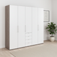 Wiemann Loft 5 Doors & 4 Drawers With Bi-Fold Doors Wardrobe in White with Rustic Oak Carcase styled in a Bedroom