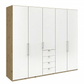 Wiemann Loft 5 Doors & 4 Drawers With Bi-Fold Doors Wardrobe in White with Bianco Oak Carcase styled in a Bedroom