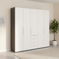 Wiemann Loft 5 Doors & 4 Drawers With Bi-Fold Doors Wardrobe in White with Havana Carcase styled in a Bedroom