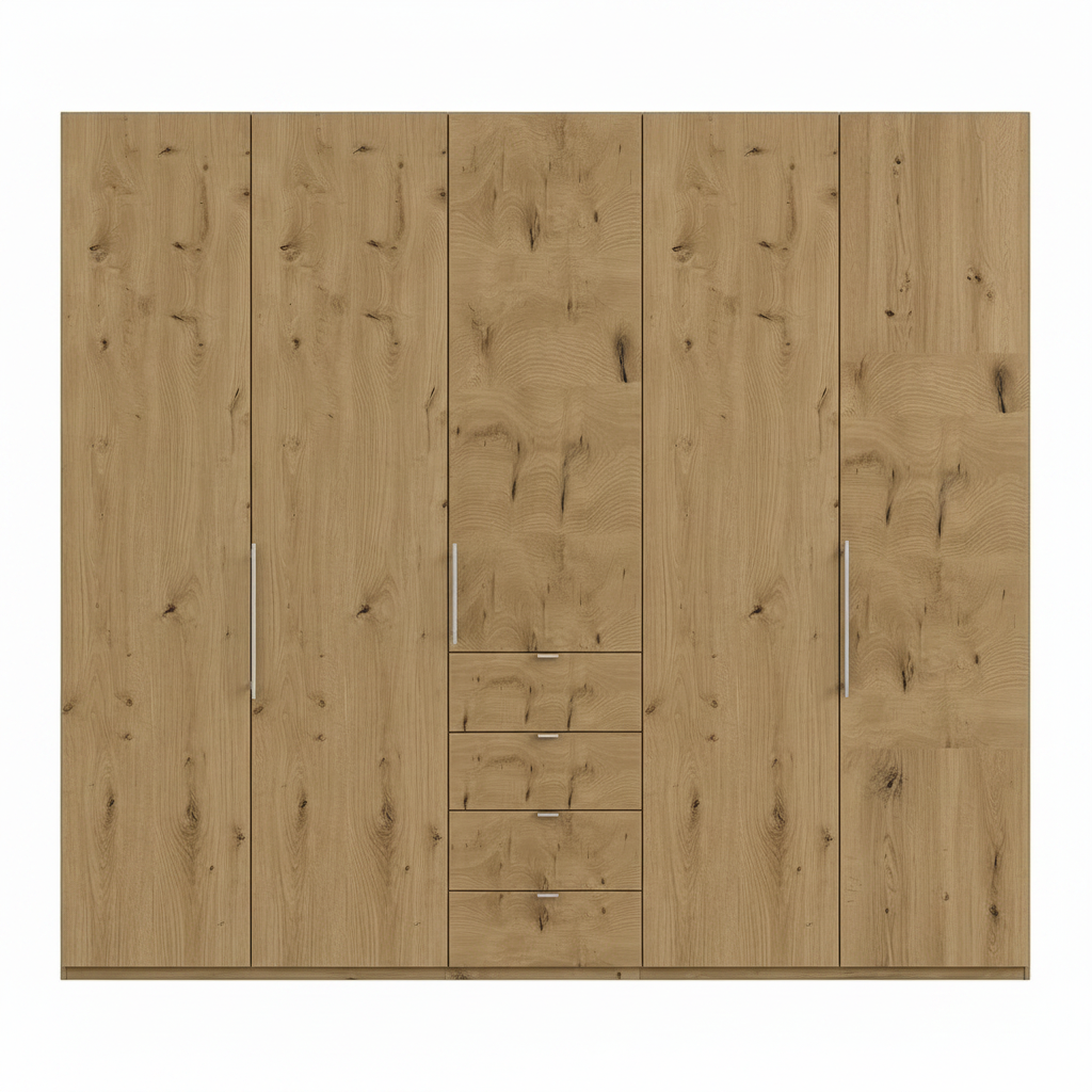 Wiemann Loft 5 Doors & 4 Drawers With Bi-Fold Doors Wardrobe in Bianco Oak