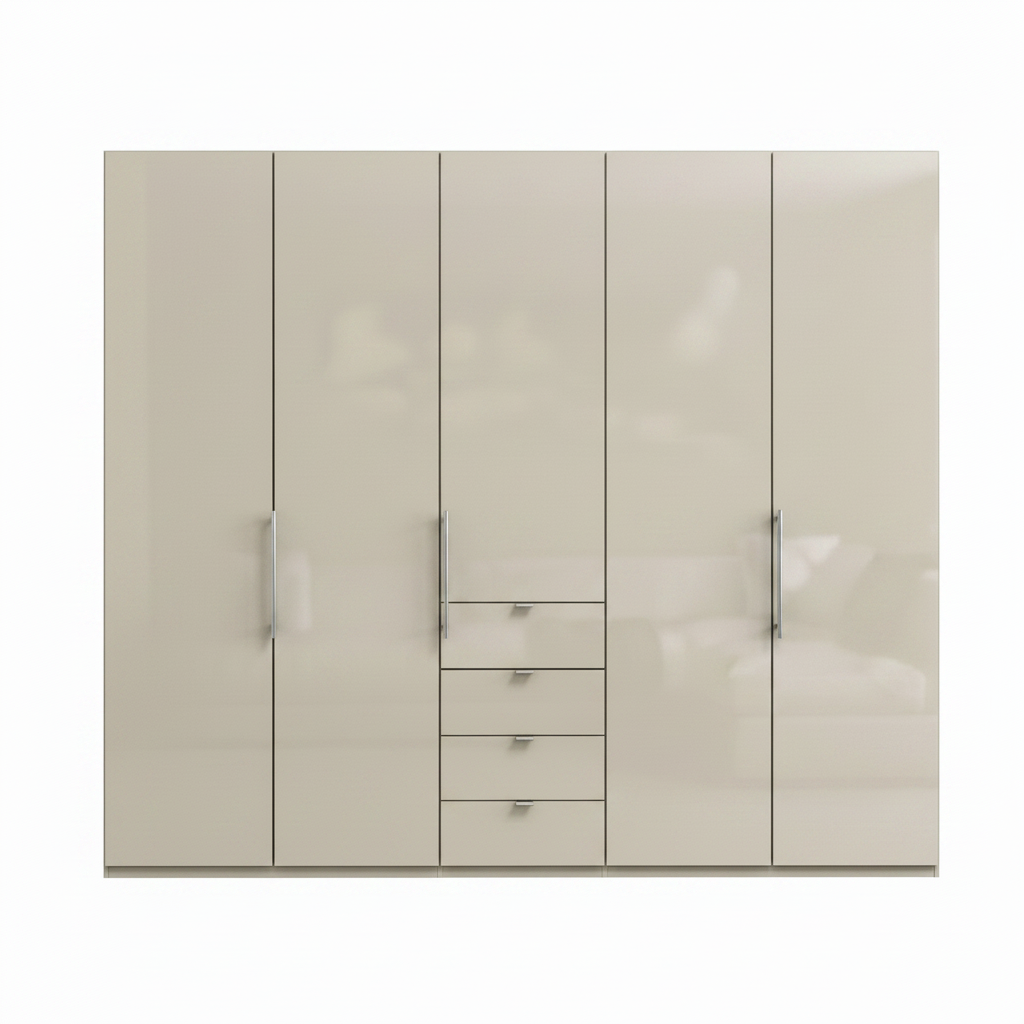 Wiemann Loft 5 Doors & 4 Drawers With Bi-Fold Doors Wardrobe in Glass Champagne