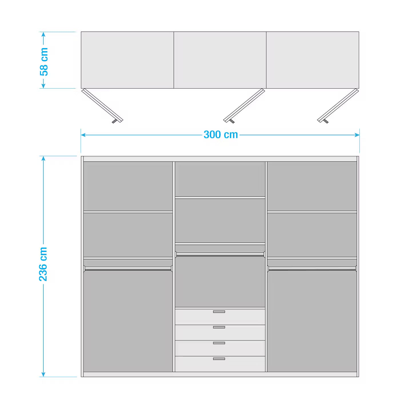 Wiemann Loft 6 Doors & 4 Drawers With Bi-Fold Doors Wardrobe Dimensions