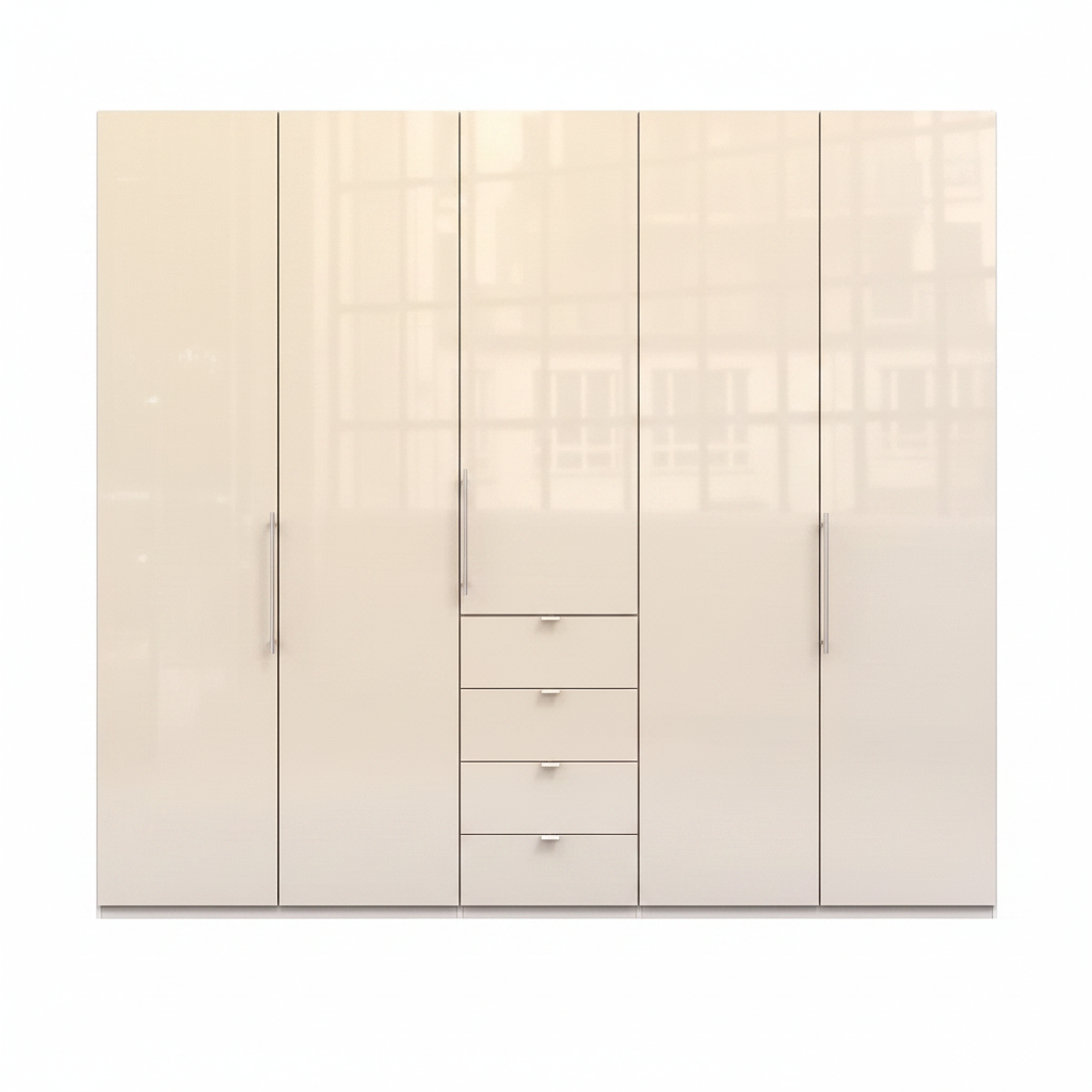 Wiemann Loft 5 Doors & 4 Drawers With Bi-Fold Doors Wardrobe in Glass Mangolia