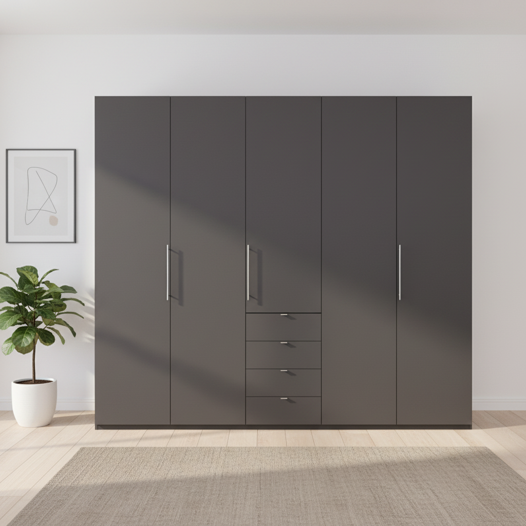 Wiemann Loft 5 Doors & 4 Drawers With Bi-Fold Doors Wardrobe in Havana Front view