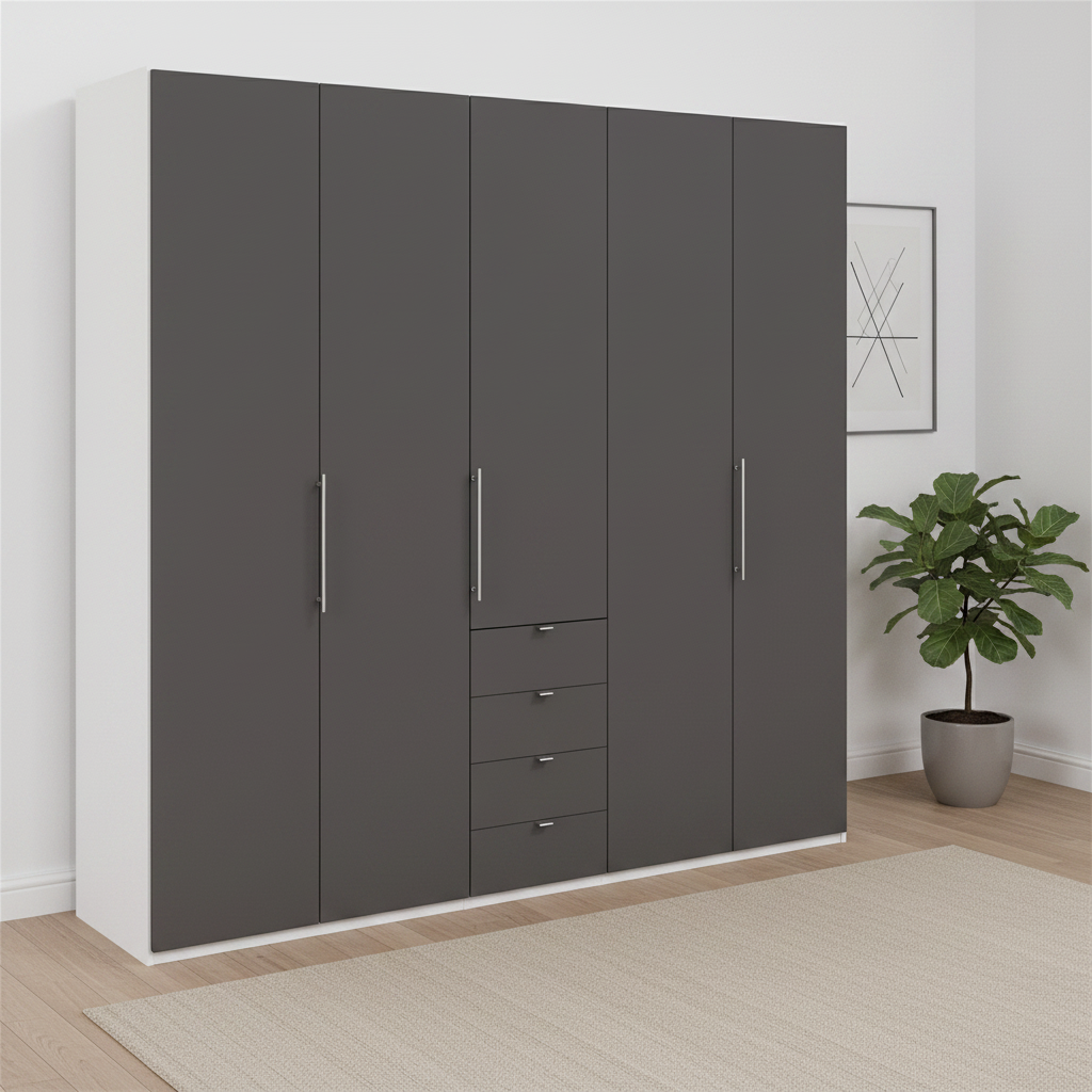 Wiemann Loft 5 Doors & 4 Drawers With Bi-Fold Doors Wardrobe in Havana with White Carcase