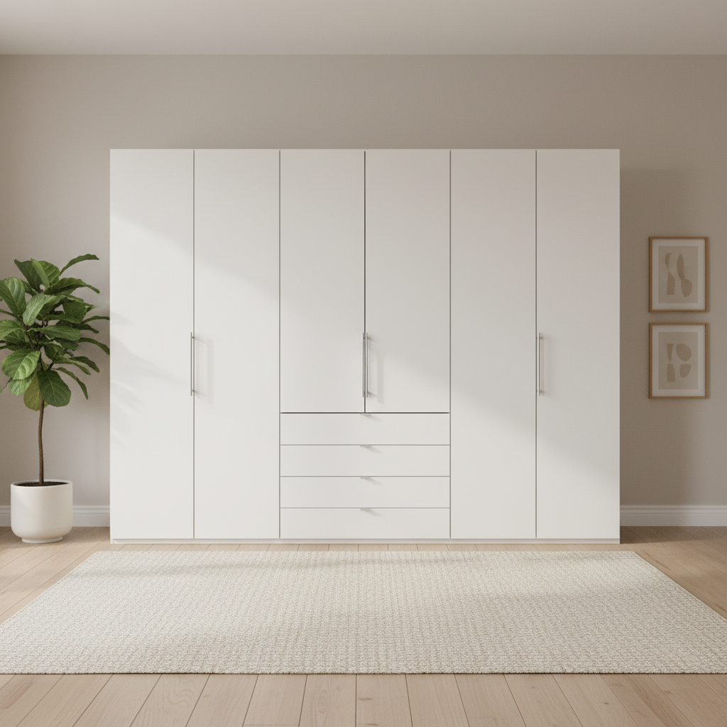 Wiemann Loft 6 Doors & 4 Drawers With Bi-Fold Doors Wardrobe in White front view