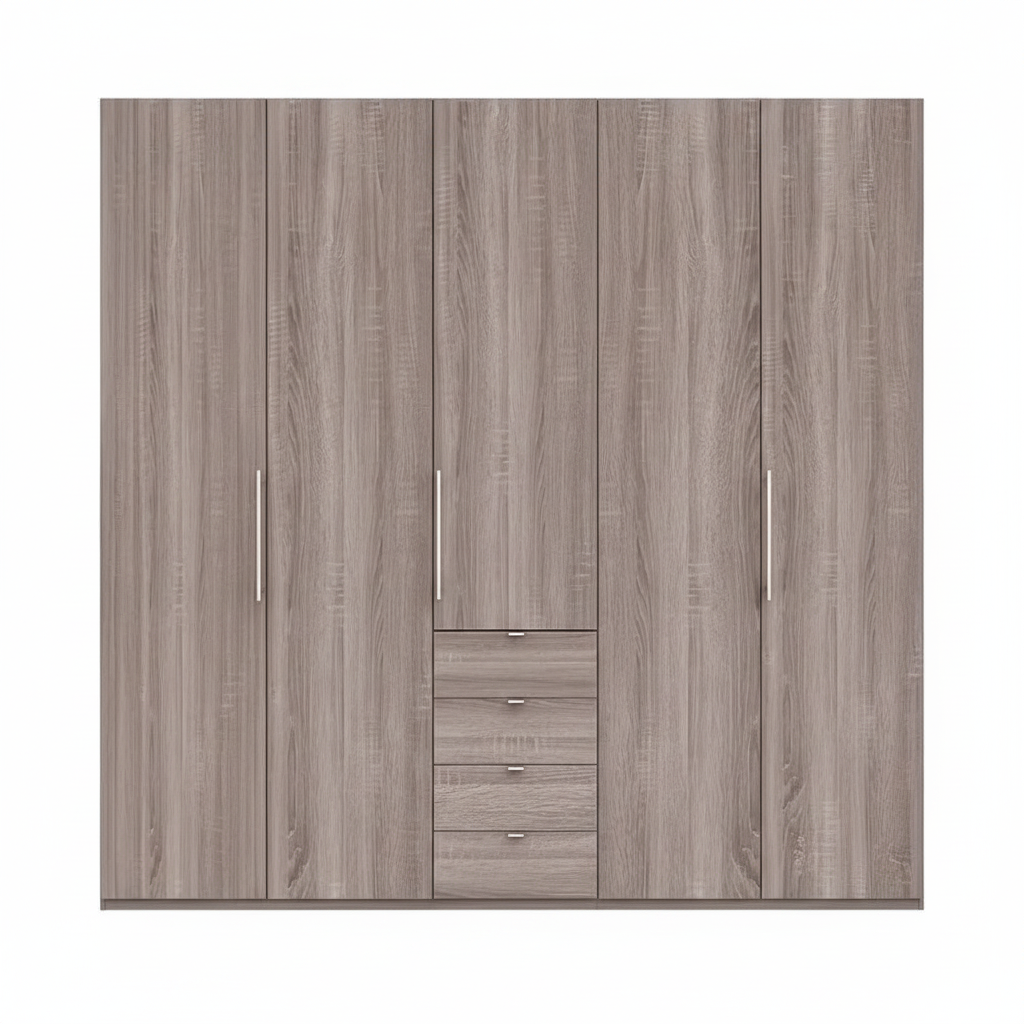 Wiemann Loft 5 Doors & 4 Drawers With Bi-Fold Doors Wardrobe in Dark Rustic Oak 