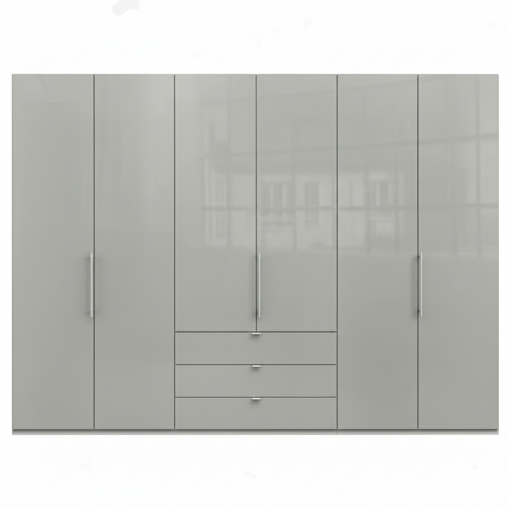 Wiemann Loft 6 Doors & 4 Drawers With Bi-Fold Doors Wardrobe in Glass Pebble Grey