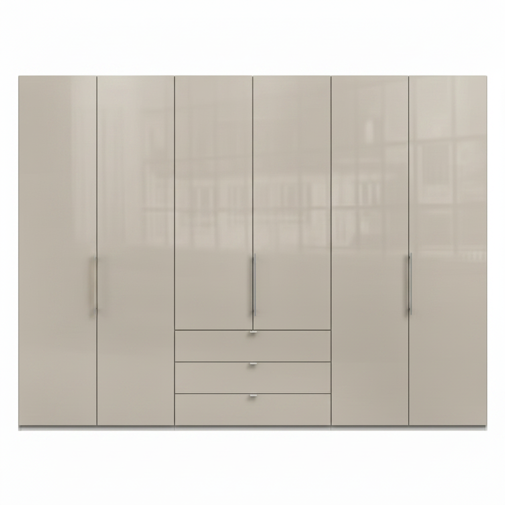 Wiemann Loft 6 Doors & 3 Drawers With Bi-Fold Doors Wardrobe in Glass Champagne