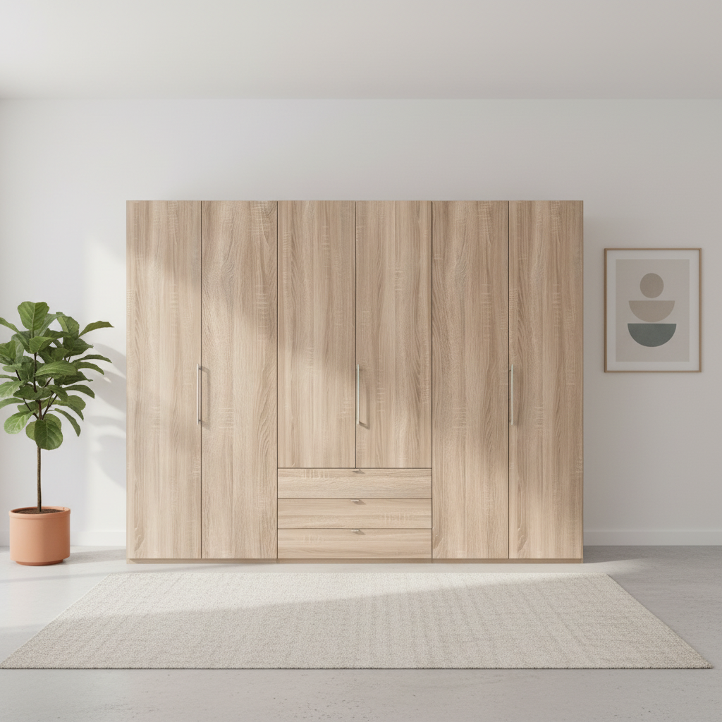 Wiemann Loft 6 Doors & 3 Drawers With Bi-Fold Doors Wardrobe in Rustic Oak Front view