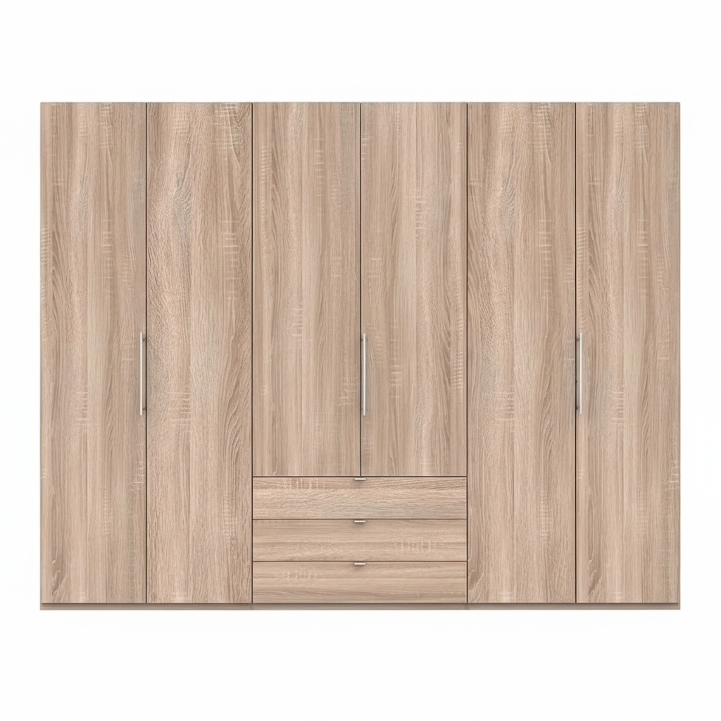 Wiemann Loft 6 Doors & 3 Drawers With Bi-Fold Doors Wardrobe in Rustic Oak