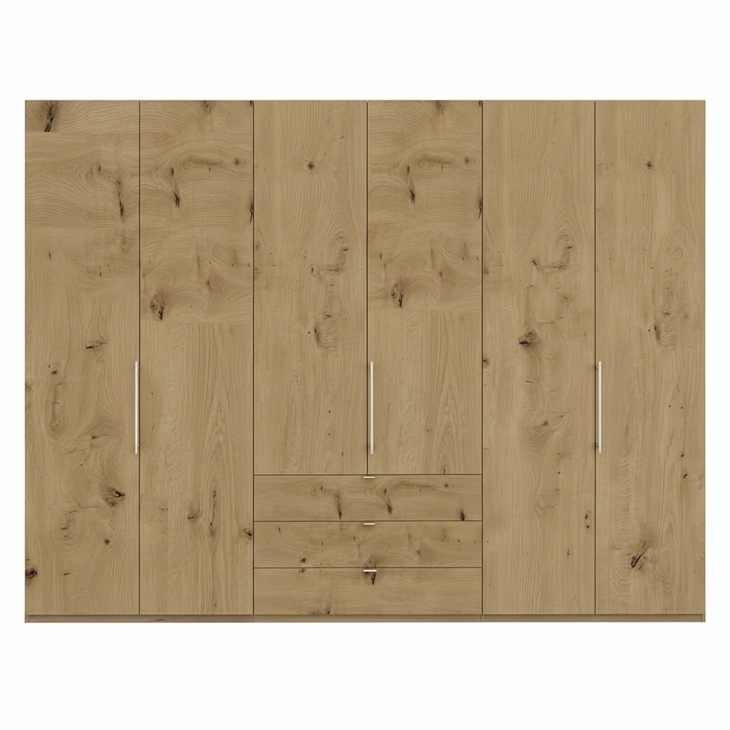 Wiemann Loft 6 Doors & 3 Drawers With Bi-Fold Doors Wardrobe in Bianco Oak