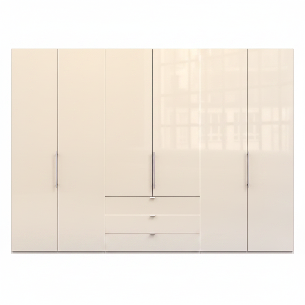 Wiemann Loft 6 Doors & 3 Drawers With Bi-Fold Doors Wardrobe in Glass Mangolia